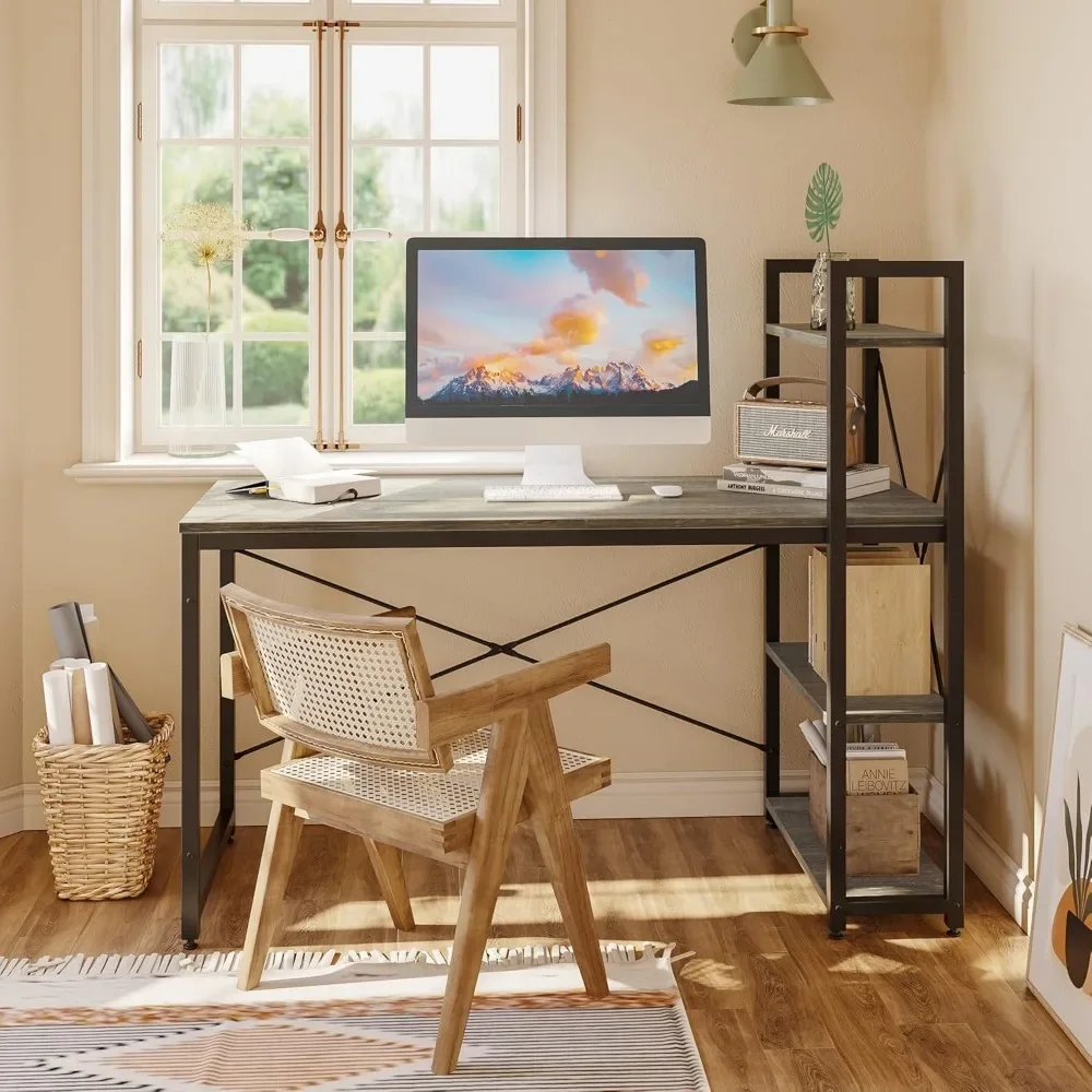 Computer Desk- 55 Inch Home Office Desks with Reversible Bookshelf - Plenty Leg Room and Easy Assemble, Grey