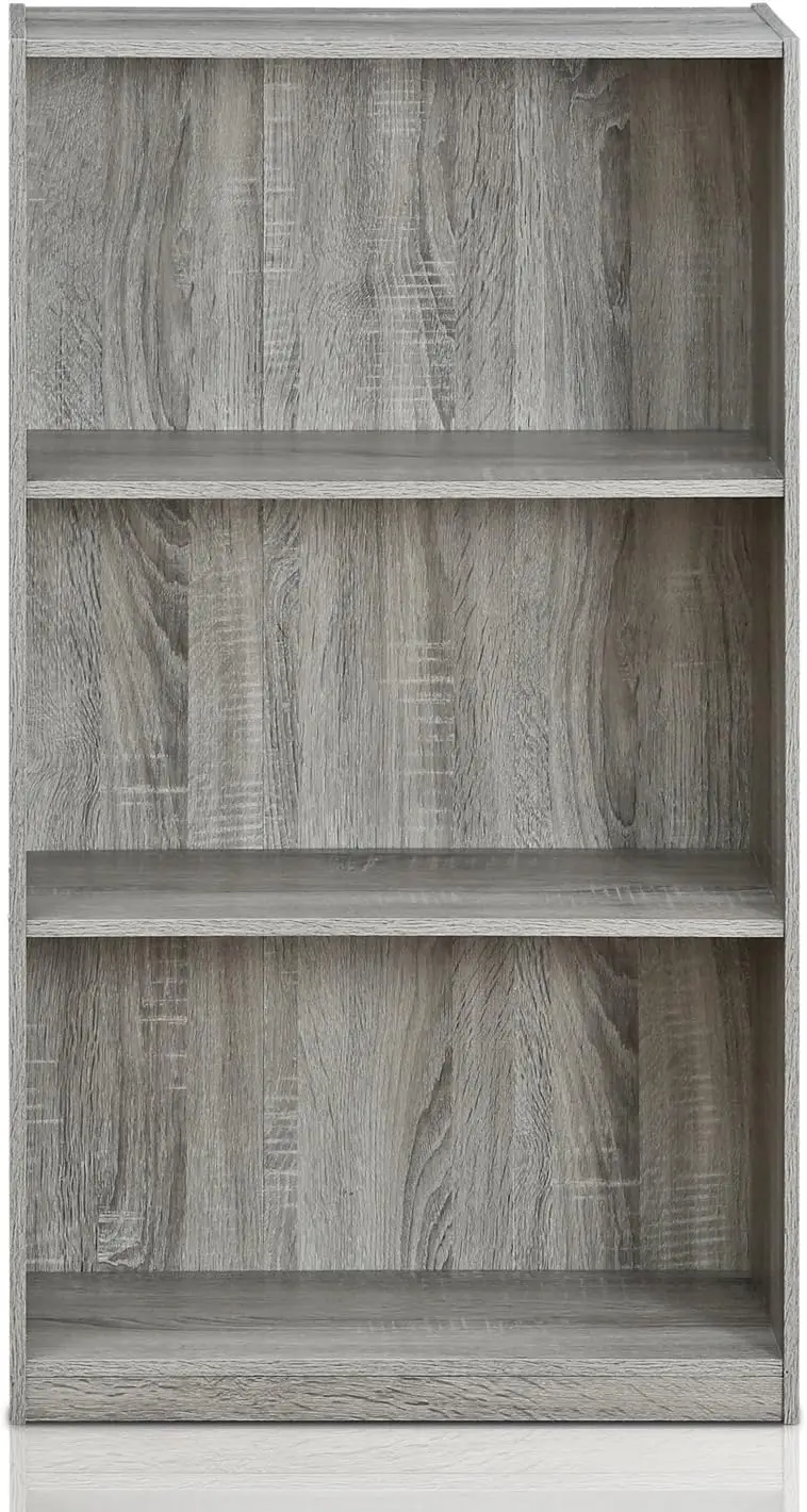 3-Tier Bookcase Storage Shelves in French Oak Grey, Stylish Open Design for Any Room