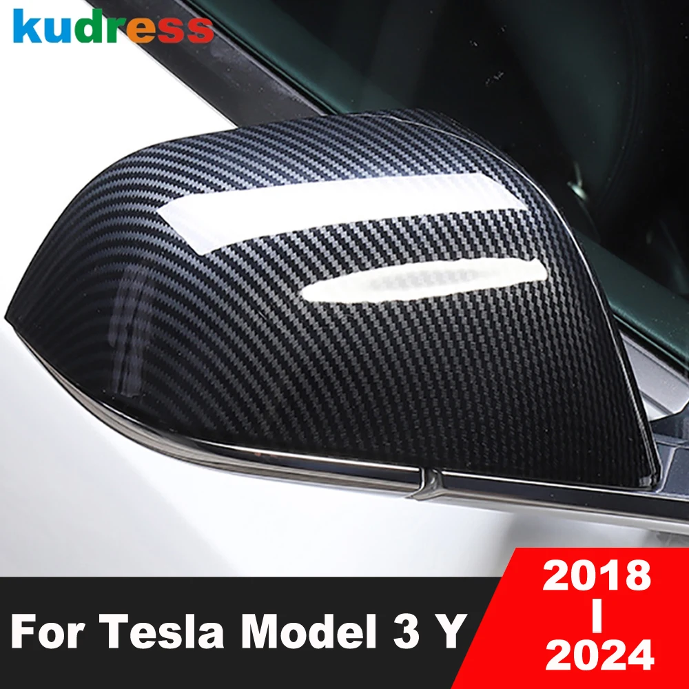 Rearview Mirror Cover Trim For Tesla Model 3 Y 2018 2019 2020 2021 2022 2023 2024 Carbon Fiber Side Wing Mirrors Cap Accessories