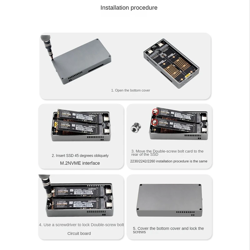 M.2 NVME SSD RAID Dual Bay M2 SSD Case Support M.2 Nvme SSD Disk For SSD Hard Disk Box TYPE-C USB3.2 GEN2 20Gbps