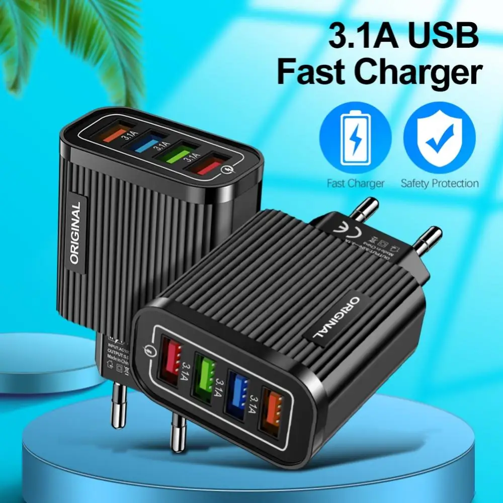 48W QC 3 0 4 USB Ports EU/US Plug Fast Charging Phone Quick Charger Adapter Portable Mobile Phone Charger For iPhone