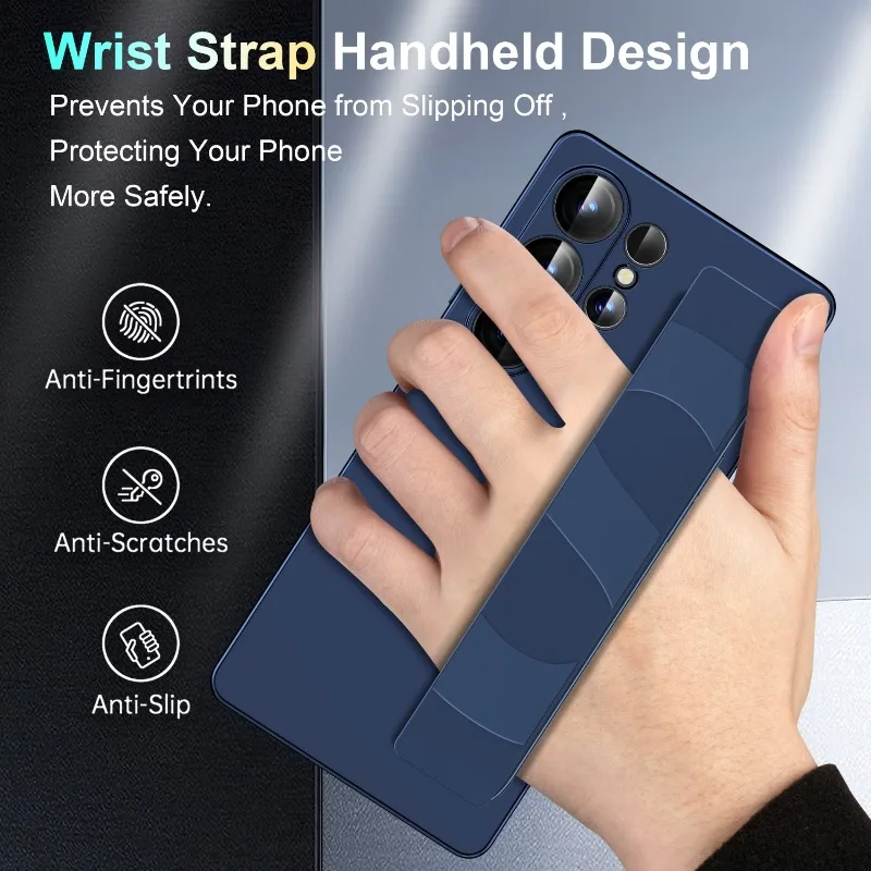 Handlicher Silikon-Elastik-Handgelenkriemen Harte PC-Handyhülle für Samsung Galaxy S26 S25 S24 S23 Ultra Plus Matte Stoßfeste Abdeckung