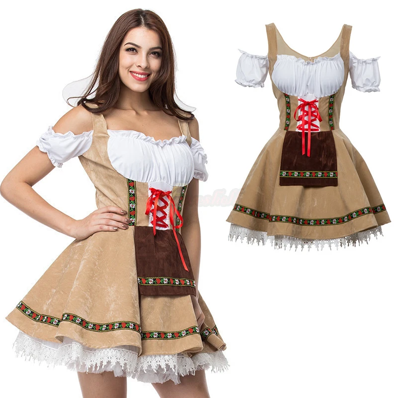 2022 Women's Oktoberfest Maid Cosplay Costume German Traditional Festival Strapless Splicing Dress Beer Girl Costume