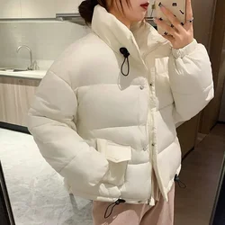 2024 Winter Down Cotton Coat Women Solid Loose Padded Jacket Puffer Parkas Casual Female Black Zipper Thickening Warm Outwear