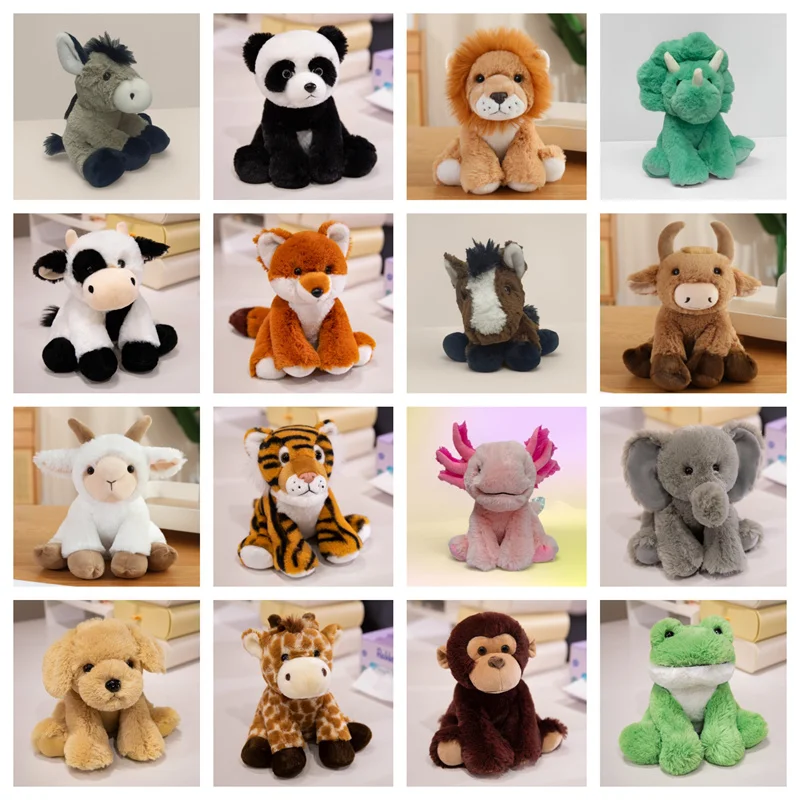 

28 видов сидячих животных, плюшевые игрушки, милая красная панда, свинья, обезьяна, лиса, лягушка, корова, тигр, лев, енот, жираф, олень, мягкая кукла