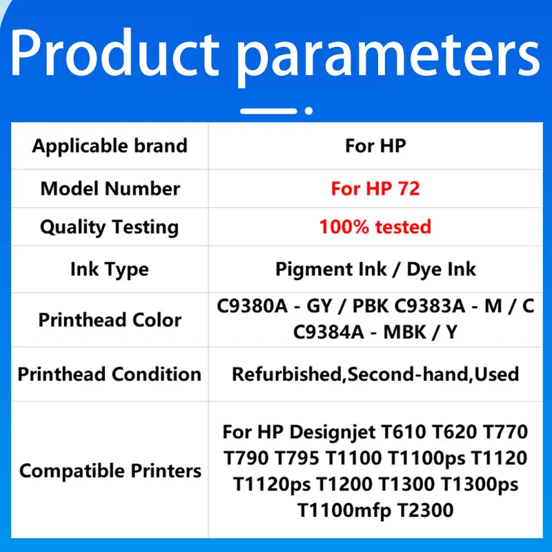 Głowica drukująca HP72 72 C9380A C9383A C9384A do drukarek HP T770 T790 T1120 T1200 T1300 T620 T610 T1100 T2300 — zdjęcie produktu 6