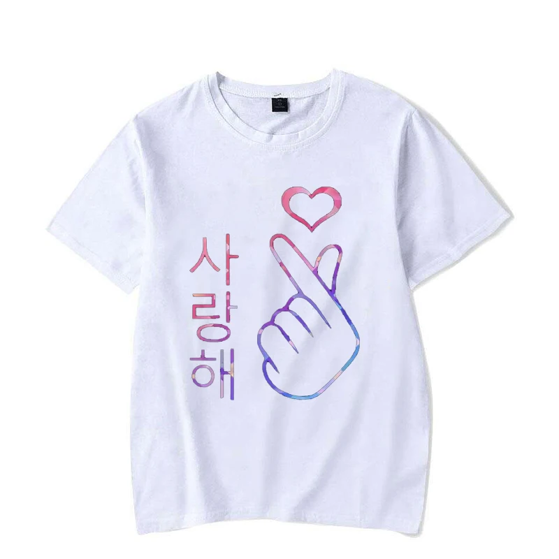 Eu te amo saranghae mão coração gesto-coreano pop k-pop camiseta kawaii camisas para mulheres roupas kawaii