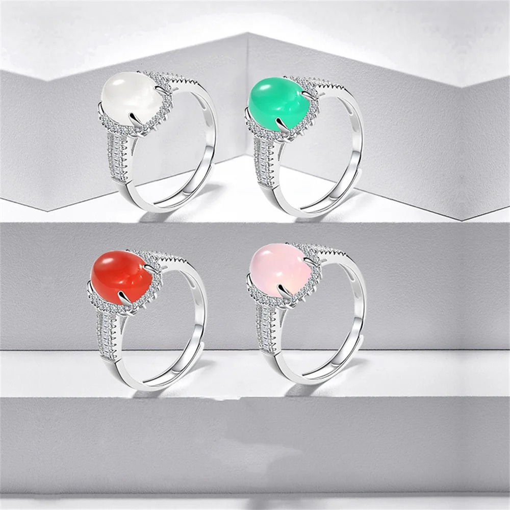 

Новое кольцо корейского солнечного облака, натуральный халцедон, полностью зеленый кабошон с ореолом, классическая роскошная легкая роскошная регулировка в китайском стиле