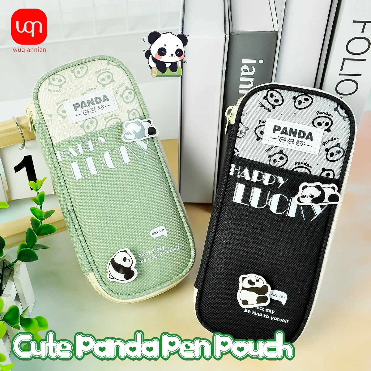 WQN-1PC Minimalistisches Panda-Leinen-Federmäppchen mit großem Fassungsvermögen für Schul- und Büromaterial
