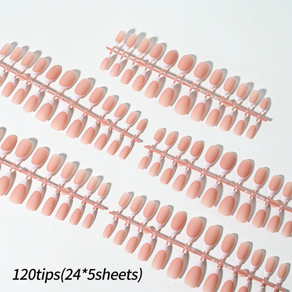 100/120/150pcs White French Matte Pink Press on Nails Medium Long Almond Fake Nails Pre-Colored Gel False Nail Extensions Tips