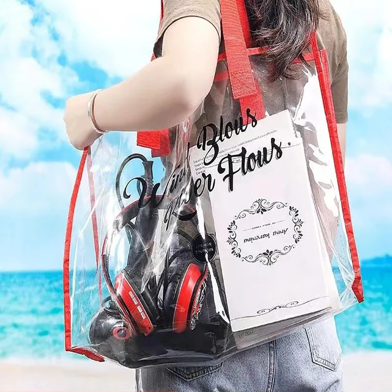 Large Capacity Women Clear Tote PVC Waterproof Transparent Handbags Female Shopper Shoulder Bag Summer Beach Portable Pouch