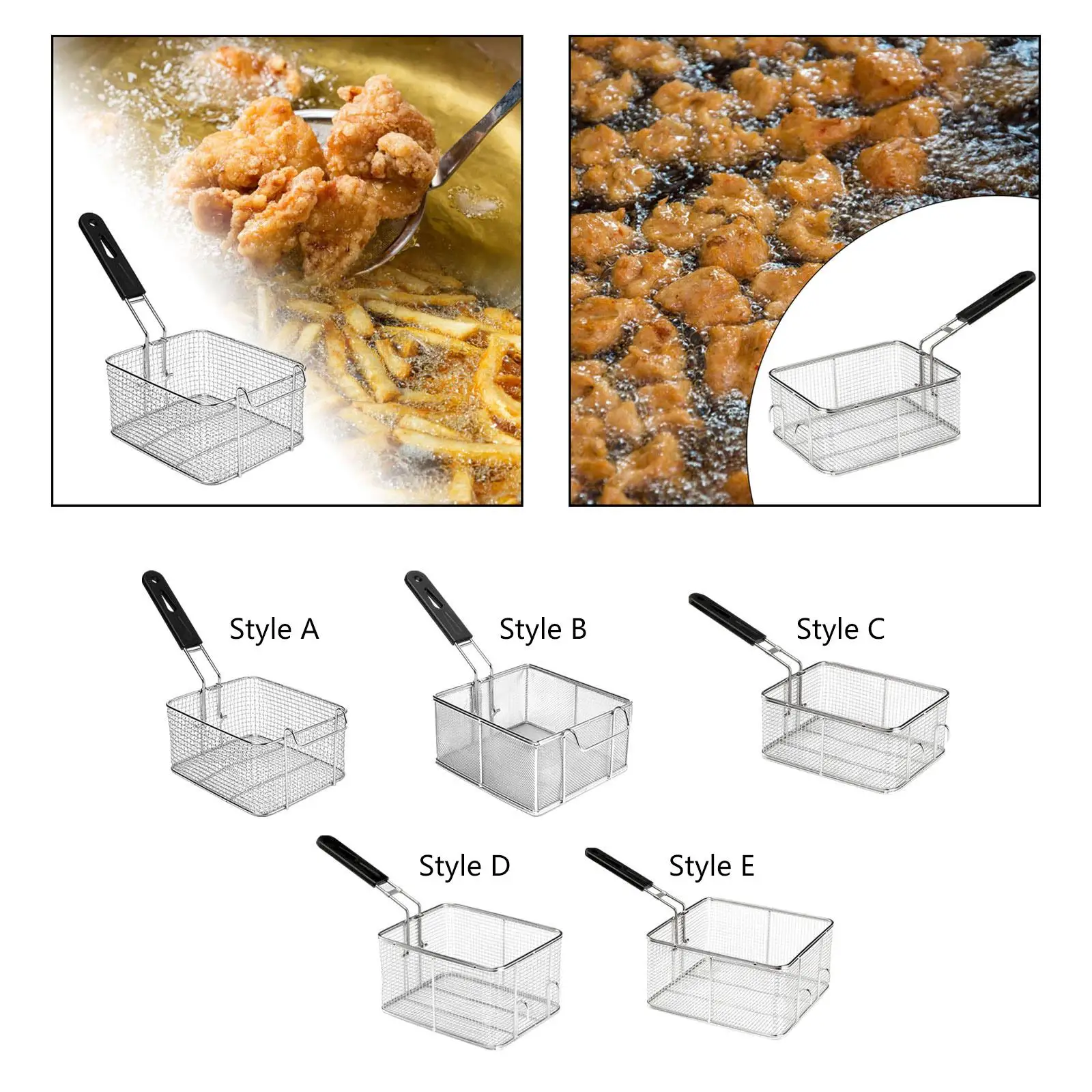 

Deep Fryer Basket Mesh Basket Kitchen Tool with Handle Heavy Duty Stainless Steel Drain Frying Basket Fry Basket for Kitchen BBQ