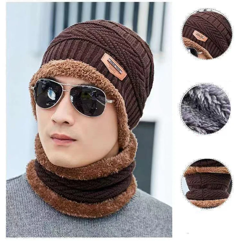 2023 New Winter Knit Cap With Scarf Mask Men And Women Outdoor Warm Thickening Plus Velvet Loose Winter Hat Brand Winter Ski Cap