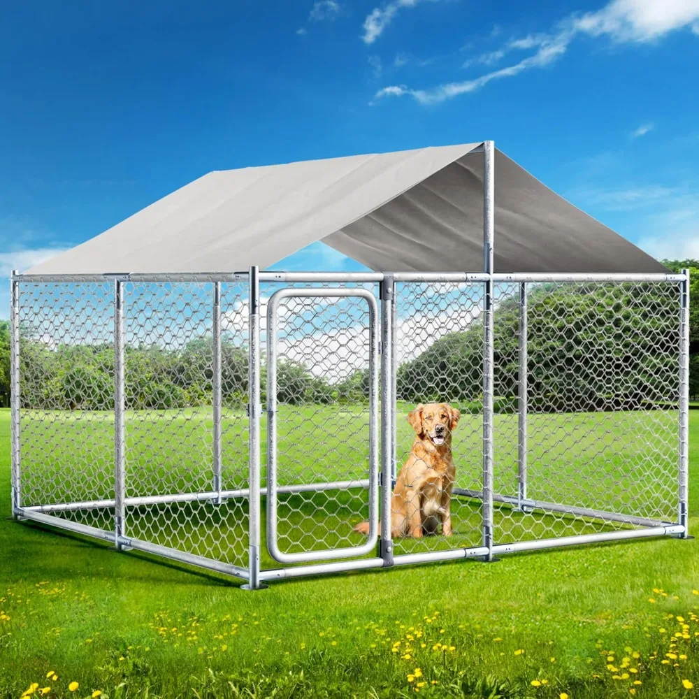 Large Outdoor Dog Kennel 7.5×7.5×5.25FT with Waterproof UV-Resistant Cover, Large Dog House Pen Enclosure with Secure Lock