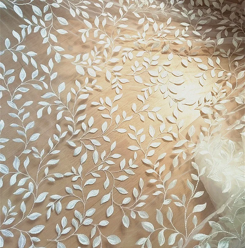 High-Grade Embroidery Fabric for Wedding Dress, Children\'s Skirt Cloth, DIY Handmade Leaf Accessories, RS823