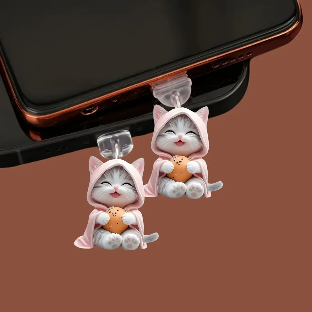 Connector Cover Flat Dust Plug Charging Port Protector Acrylic Cat Pendant For Iphone Electronics Accessory Mobile Phone