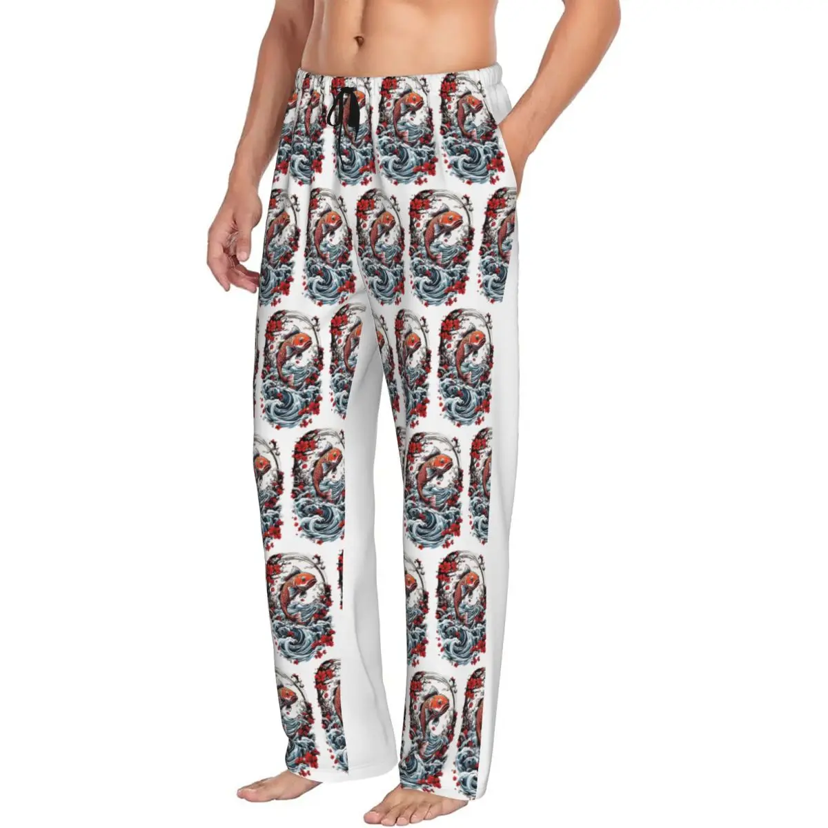 

Custom Japanese Koi Fishing Streetwear Style Men Pajama Pants Lounge Sleep Sleepwear Bottoms with Pockets