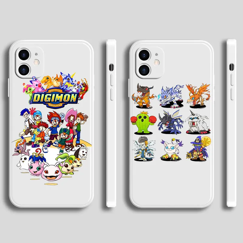 Cute Anime Digimon Square Liquid Silicone Phone Case For Funda iPhone 14 13 12 Mini 11 Pro XR X XS MAX 6S 7 8 Plus SE 2020 2022