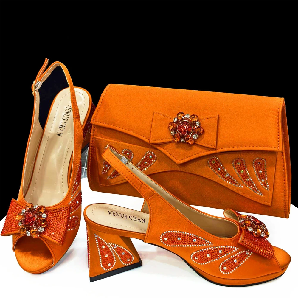 

doershow Italian Shoes And Bag Sets For Evening Party With Stones Italian Leather Handbags Match Bags! HDF1-16