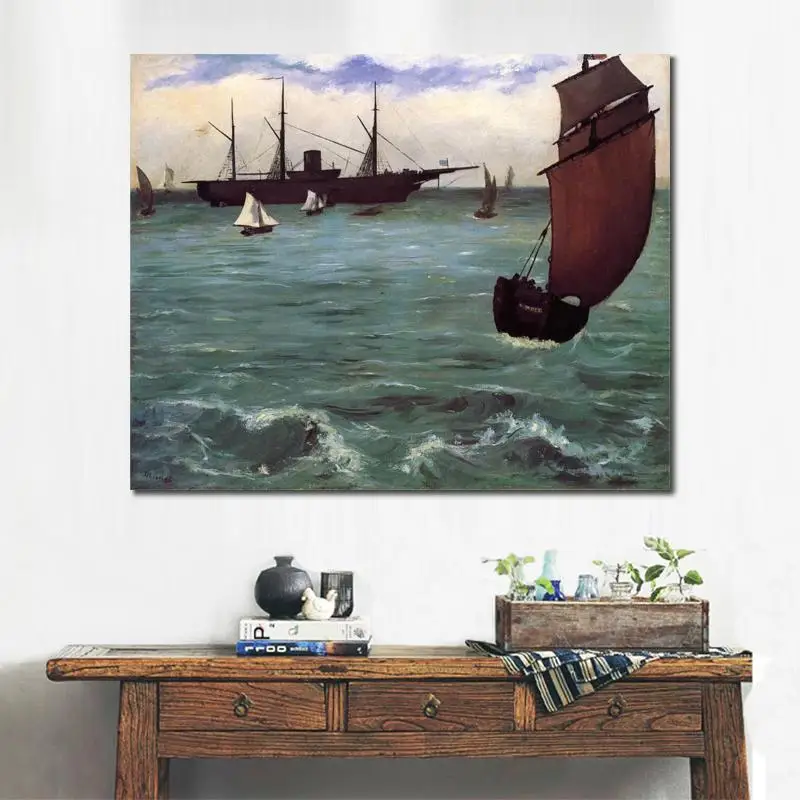 Art Painting by Edouard Manet Fishing boat coming in before the wind (The Kearsarge in Boulogne) High Quality Hand painted