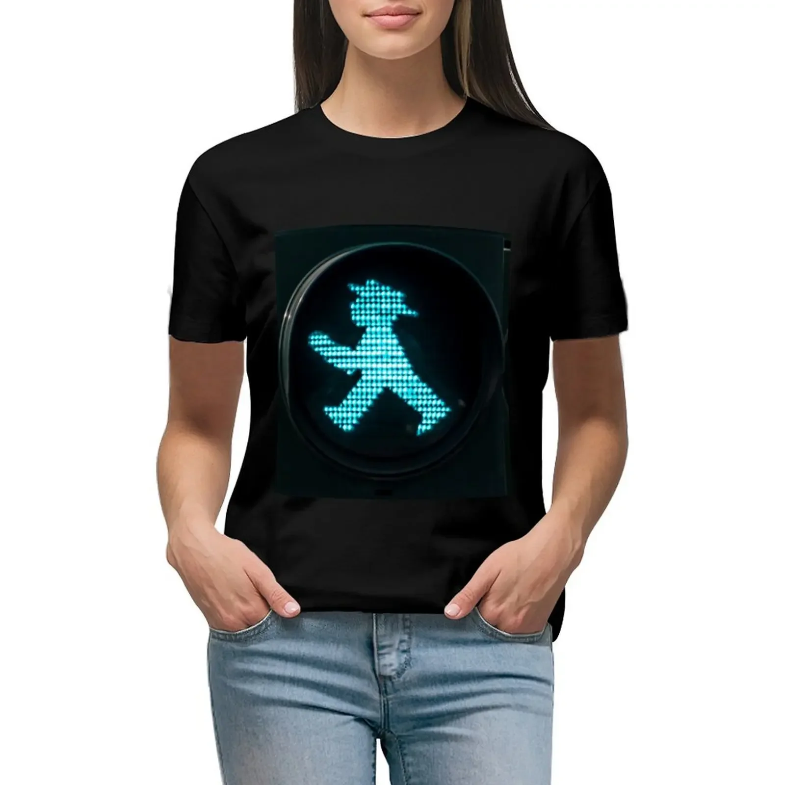 Green Walking Man Light at Berlin Germany Crosswalk T-Shirt plain korean fashion female western t-shirt dress for Women