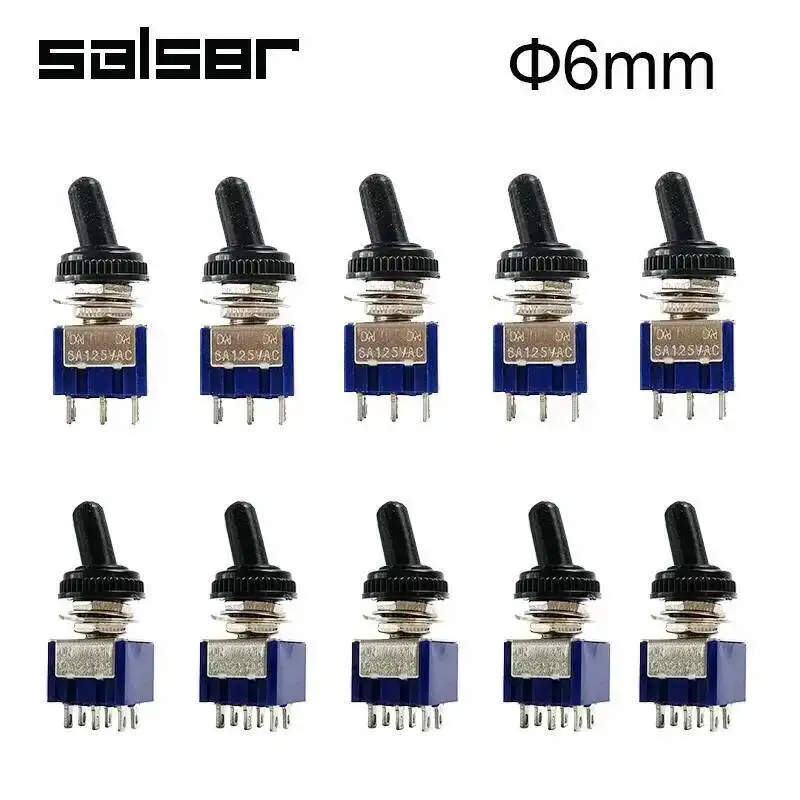 10pcs Toggle Switch 6A 125VAC On On SPDT 6mm Mini Switch DPDT On Off On Waterproof Cap MTS-102 103 MTS-202 203