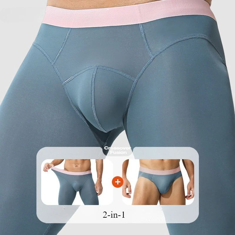 

Long Johns with Built-in Underwear Thermal Tights Men's Autumn Pants Winter Slim Fit Leggings Male Soft Comfy Tight Trousers