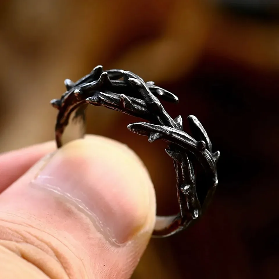 Black Vintage Jesus Crown Thorns Rings For Men Women 316L Stainless Steel Biker Couple Ring Fashion Wedding Party Gift Wholesale