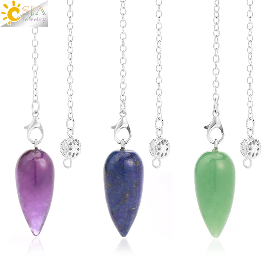 Spiritual Pendulum Natural Gem Stone Pendant Water Drop Crystal Healing Pendulums for Divination Dowsing Pendulos Witch T041