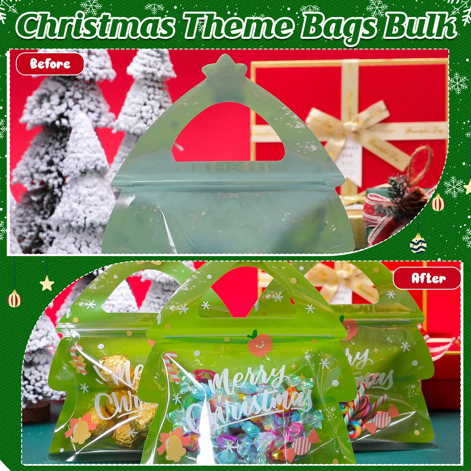 30 قطعة من أكياس حلوى عيد الميلاد، حقيبة جودي زيبلوك الأيائل، أكياس هدايا شجرة عيد الميلاد القابلة للإغلاق، حقيبة زيبلوك شفافة لطيفة على شكل إلك للحلوى، #5