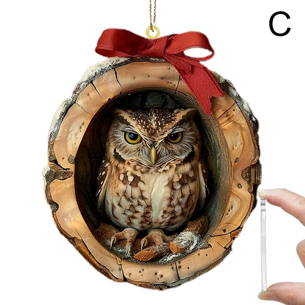 Ornamento de natal animal, árvore de natal padrão animal ornamento acrílico 2d, decoração animal da floresta para árvore de natal d j1a3