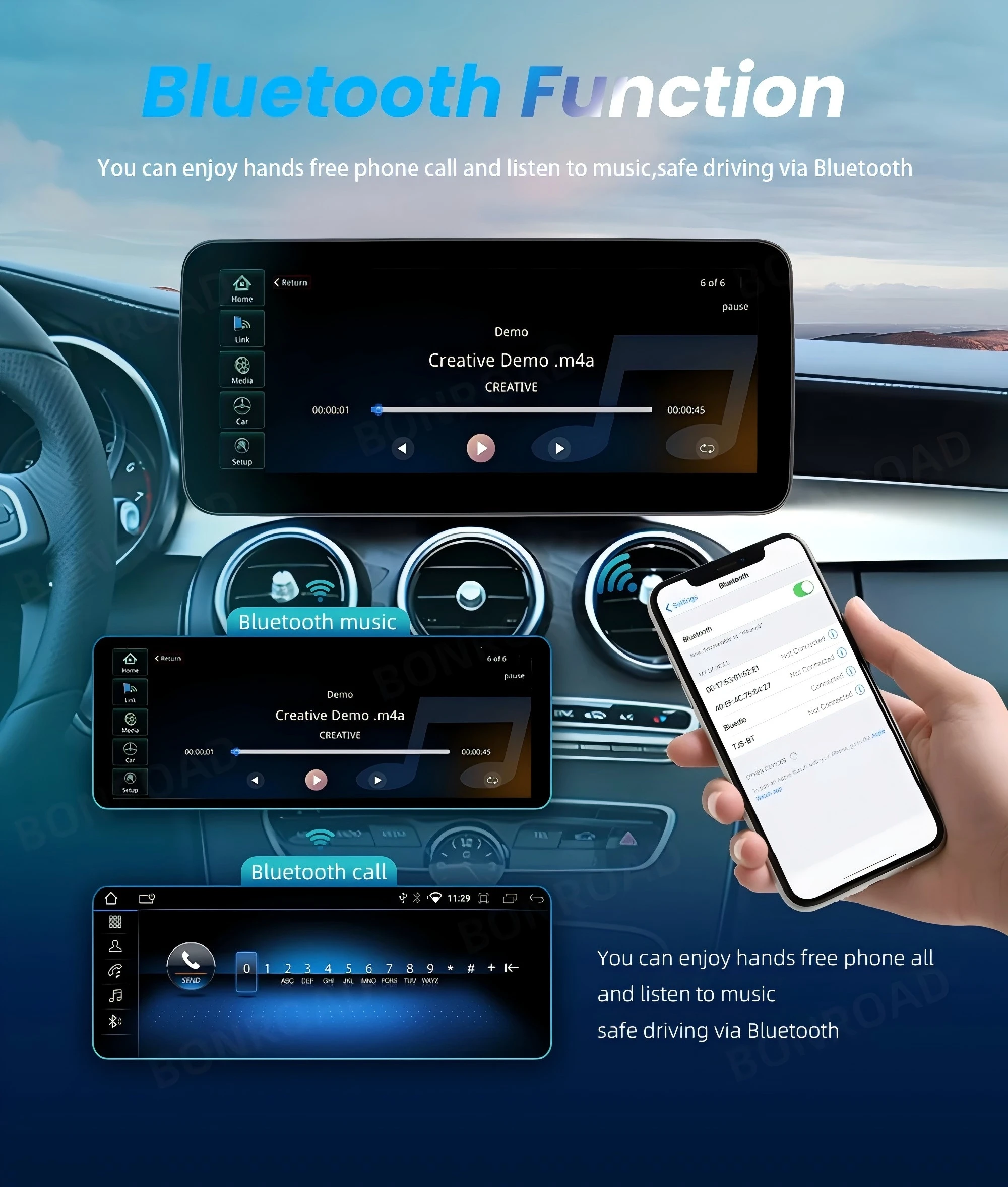 BONROAD 10.25 12.3 1920*720 2400*900 Touchscreen Auto-Multimedia-Display für Benz B-Klasse W245 W246 W242 NTG4.5 Wireless CarPlay AndroidAuto Airplay Autolink – Detail 5