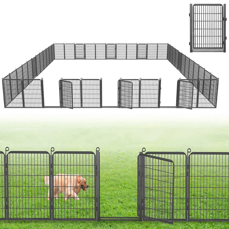 Decorative Metal Dog Fence Panel Garden Fence with Gate 40 in(H) X 95ft(L) Outdoor No Dig Fences 42 Panels Animal Barrier Fence