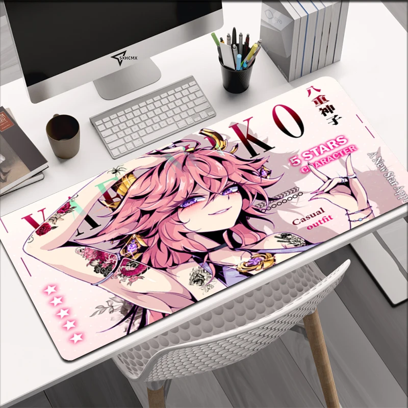 Anime Sexy Girl Mouse Pad Laptop Kawaii Gaming Albedo Genshin Mousepad XXL Keyboard Rug PC Black and White Extended Desk Mat