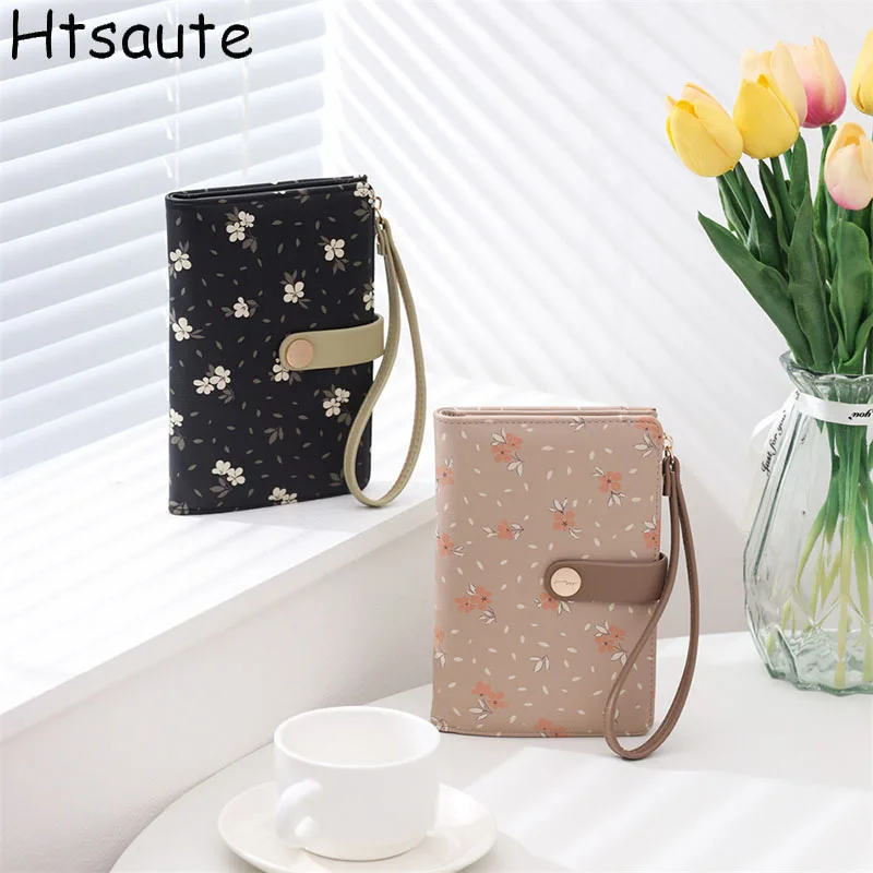

Slim PU Leather Short Wallet INS Multi-Cards Zipper Coin Purse Hasp Small Flowers Card Bag Wallets Zipper Hasp For Women Girl