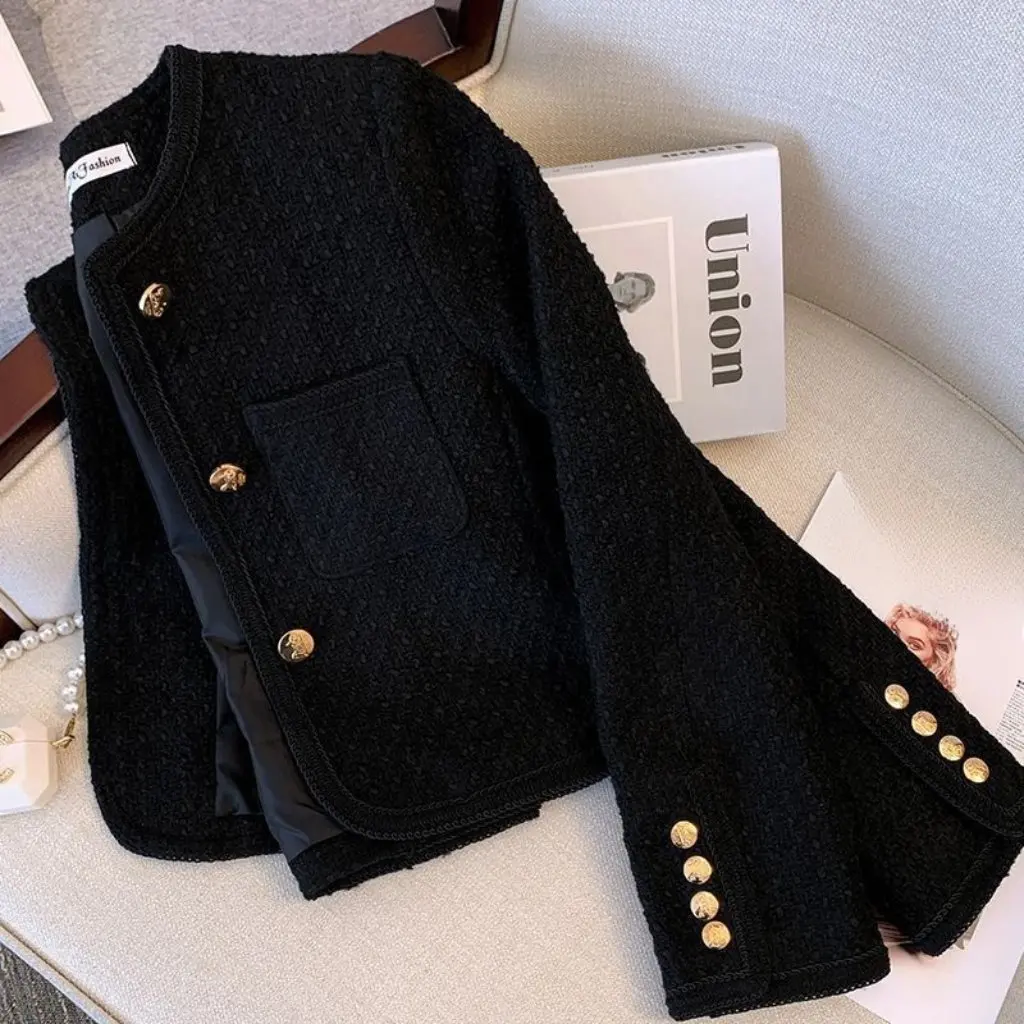

Women's Short Black -Style Jacket Elegant Sophisticated Blazer for Autumn Winter New Model Socialite Outerwear