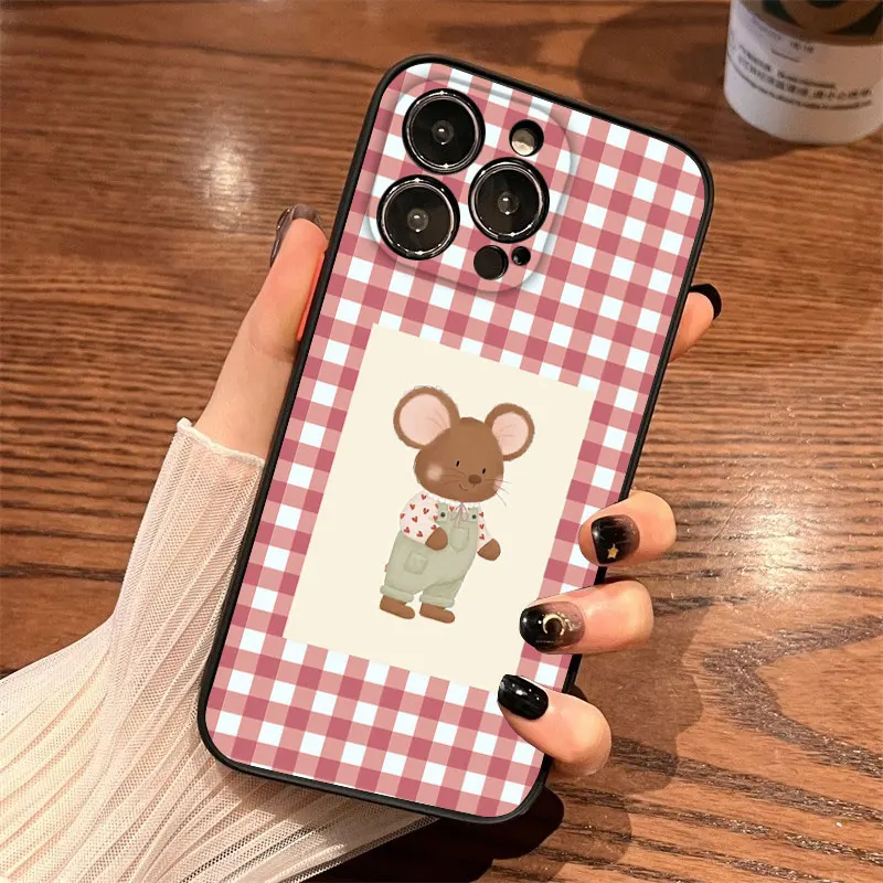 

Checkered Grid Cute Animals Pattern Phone Case For iPhone 13 12 11 Mini Pro Max 16 15 14 Pro Max Plus X XS X 7 8 Plus SE2 Covers