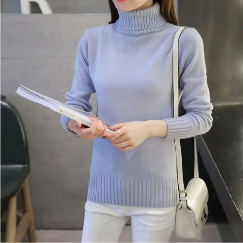 2022 New Autumn winter Women Knitted Sweaters Pullovers Turtleneck Long Sleeve Solid Color Slim Elastic Short Sweater Women