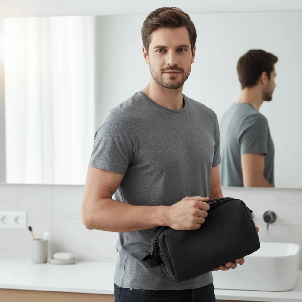 حقيبة أدوات الزينة للسفر بلون سادة، حقيبة مستحضرات تجميل من القماش ذات سعة كبيرة، حقيبة تخزين متعددة الوظائف للنساء #4