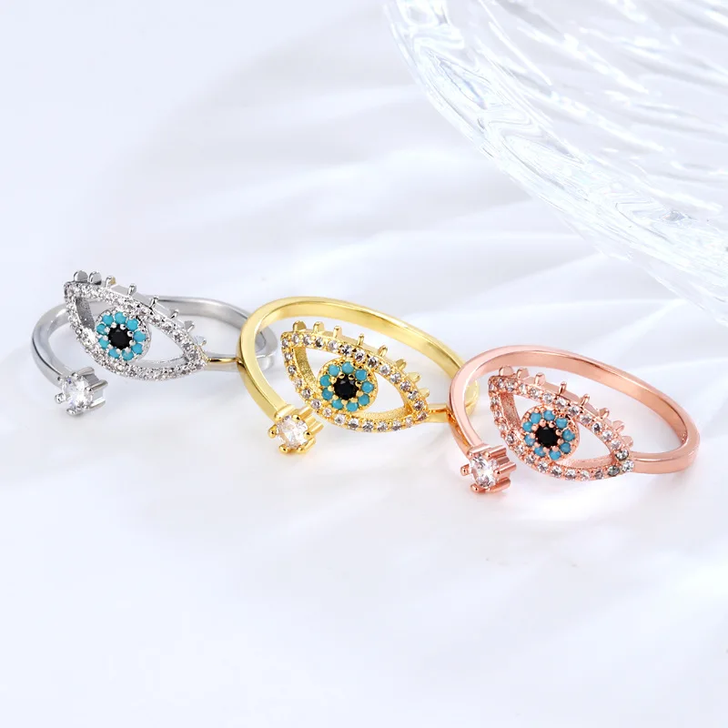 

1 copper-set shiny synthetic cubic zirconia opening adjustable evil eye ring suitable for women to wear jewelry on a daily basis