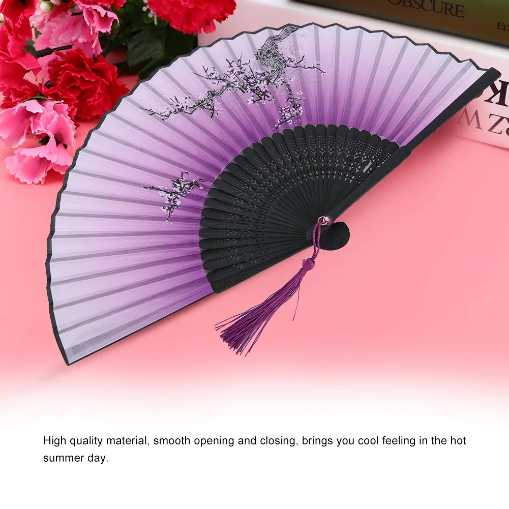 Folding Hand Fan Wedding Party Gift Dance Props Home Office Decoration (Purple)