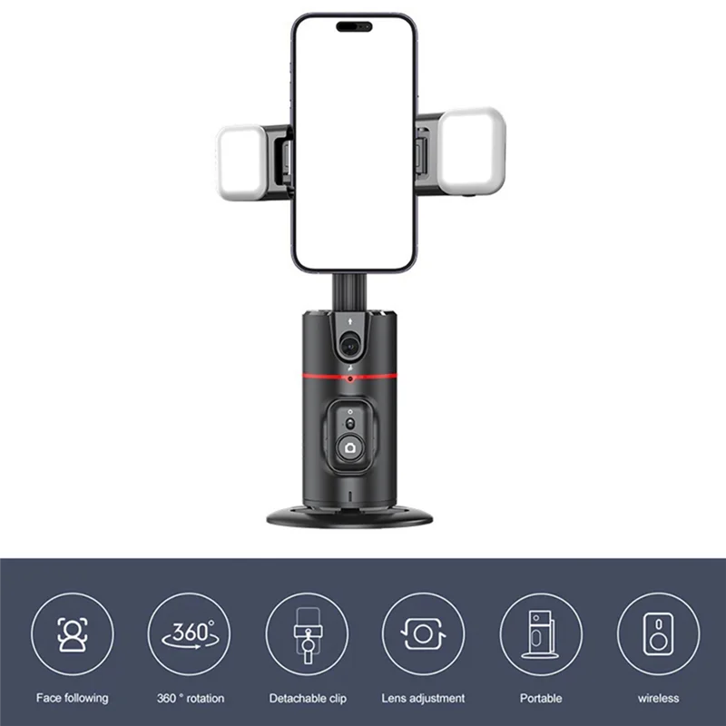 

360° Gimbal Stabilizer Desktop AI Automatic Tracking Gimbal With Remote Shutter+Fill Light For Smartphone Stabilizer Durable