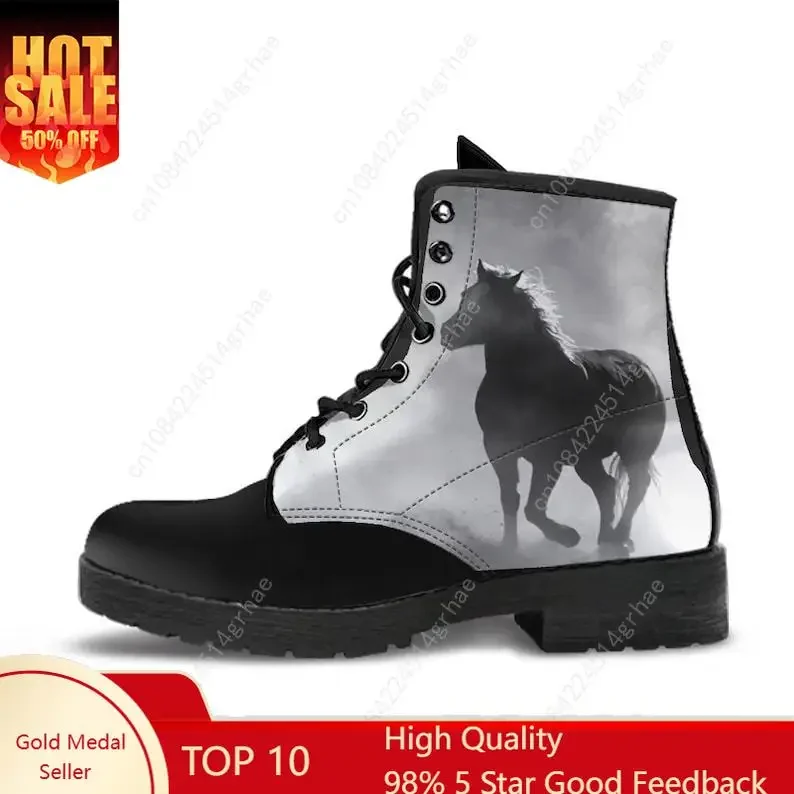 Horse Leather Boots / Horse Handcrafted Custom Print Boots /Horse Men's Women's Winter Boots / Horse Lover Gift