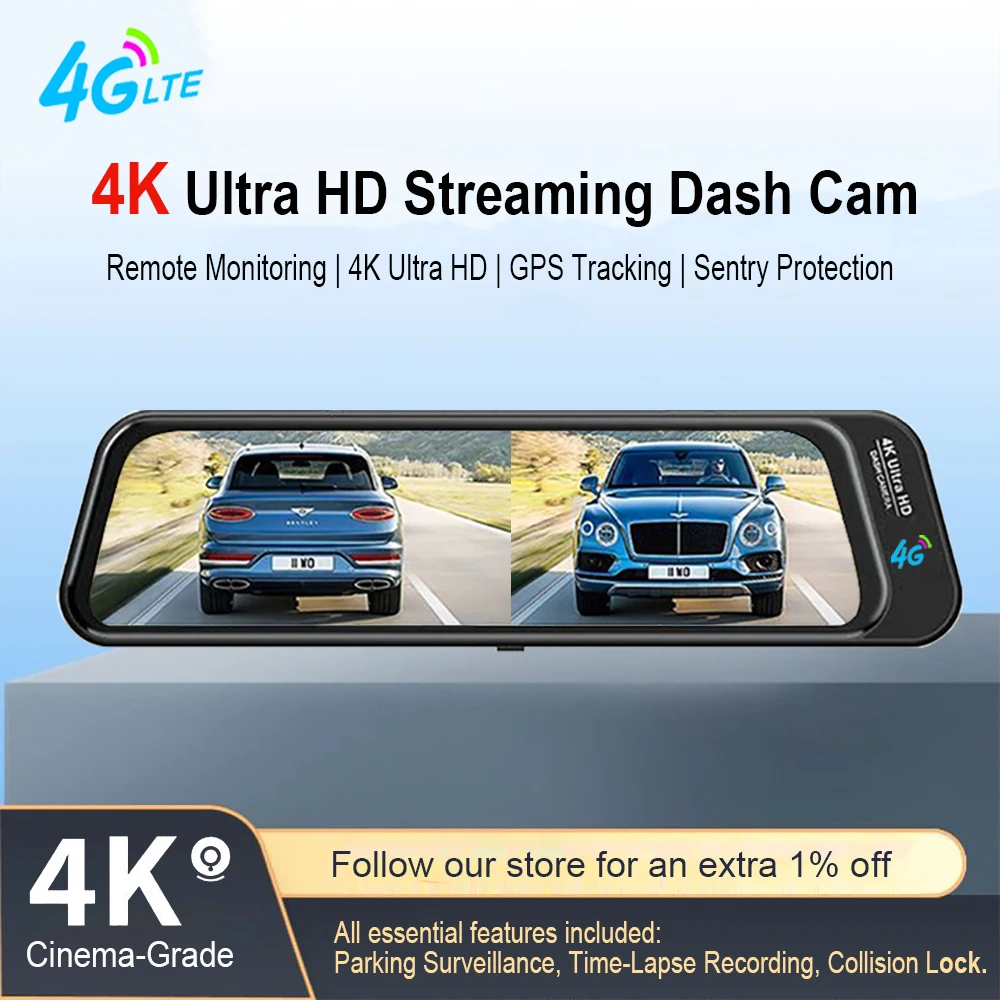 Image of 4G 4K Stream Dashcam 2CH ADAS Sentry GPS RemoteSnap Totwinkel-Überwachung 24H Parküberwachung Zeitraffer Nachtsicht App Bewegungssensor G-Sensor Loop-Aufnahme