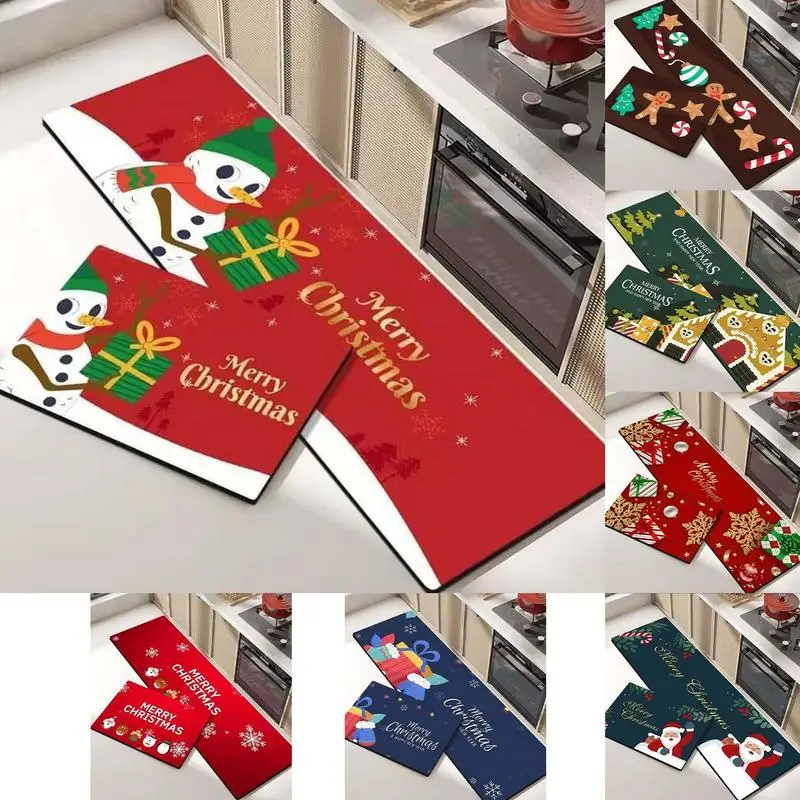 

Рождественский кухонный коврик, нескользящий коврик для ног, многоразовый Рождественский коврик для дома, спальни, гостиной, пола, балкона, украшение для прихожей