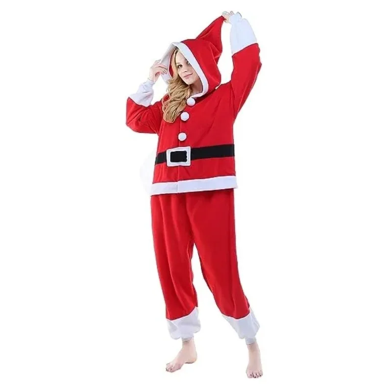 Christmas Jumpsuit Pajamas Polar Fleece Onesie Santa Claus Reindeer Cosplay Costume Winter Plush Sleepwear Adult Home Clothing