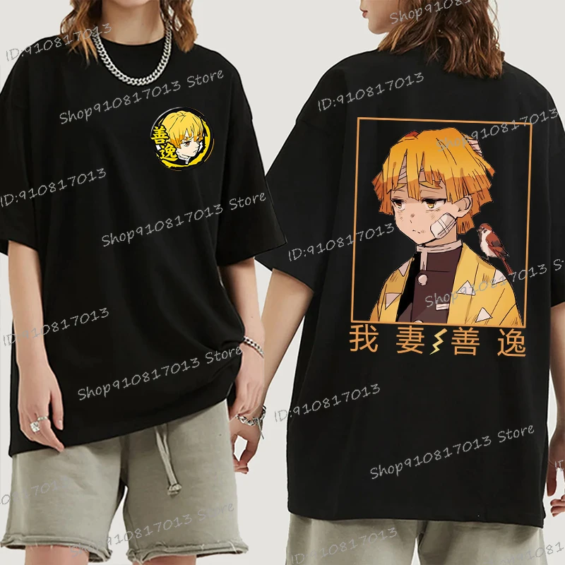 New Agatsuma Zenitsu Graphic Print T Shirt Women Men Fashion Anime Demon Slayer Cotton Streetwear Funny Anime Demon Slayer Shirt