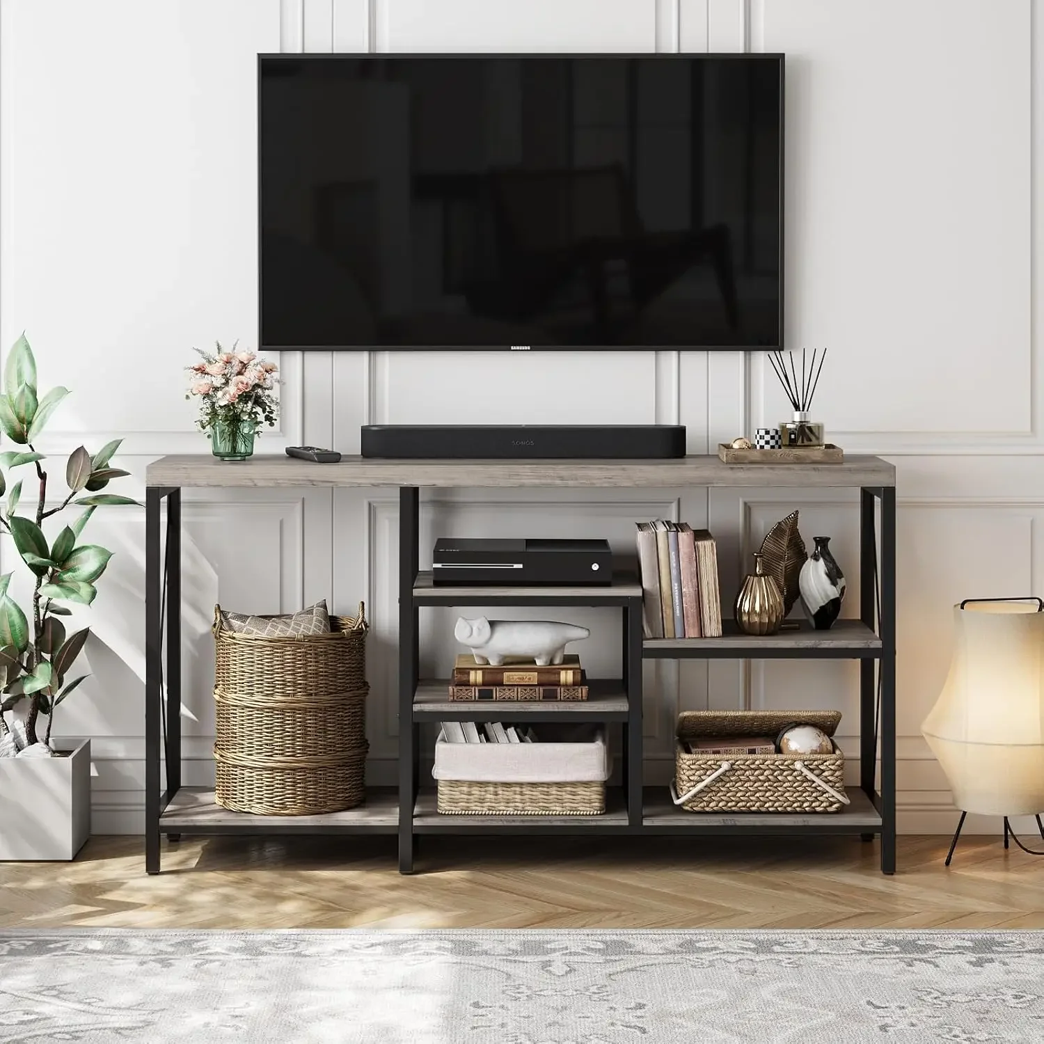 Console Tables for Entryway, 55 Inch Narrow Long Sofa Table, Hallway Table/Bookshelf with Storage Shelves for Living Room, Couch