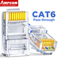 AMPCOM CAT6 CAT5E Pass Through RJ45 Modular Plug Network Connectors UTP 3/50μ Gold-Plated 8P8C Crimp End for Ethernet Cable