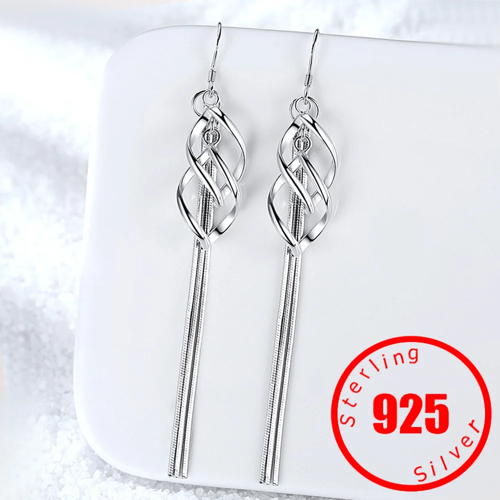 New Fashion Gold Stamp 925 Sterling Silver Dangle Hanging Long Drop Earrings For Women Tassel Jewelry brincos bijoux